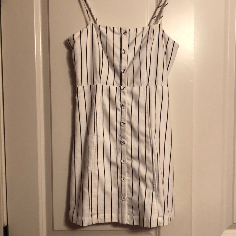 White and black striped mini dress